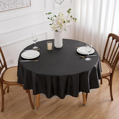 NLMUVW 60 Inch Round Vinyl Tablecloth with Flannel Backing, Black Small PVC Table Cloth 100% Waterproof Wipe Clean Table Cover for Dining Party Camping Outdoor