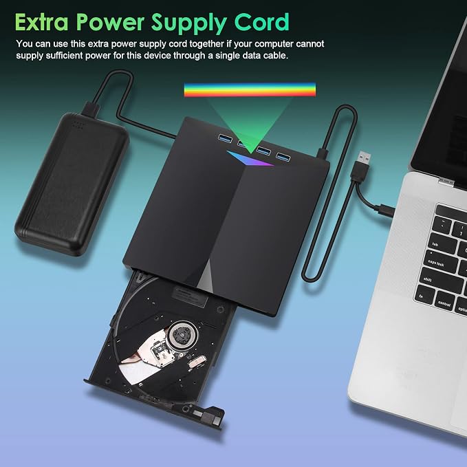 External CD/DVD Drive for Laptop, Type-C CD/DVD Player USB 3.0 Portable Burner Writer Reader Compatible with Mac MacBook Pro/Air iMac Desktop Windows 7/8/10/XP/Vista (Black2)