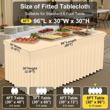 Smiry 2 Pack Spandex Elastic Fitted Table Cloth Skirt for 8FT Table | Stretch Washable Table Cloth, Banquet Table Cover for Wedding, Party, Indoor & Trade Shows, (Ivory, 96Lx30Wx30H)