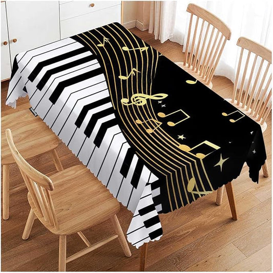 Swono Music Notes Table Covers 52x70 Inch Black Piano Musical Instrument and Notes Tablecloth Kitchen Dinning Tabletop Decoration, Table Cloth for Outdoor and Indoor Use