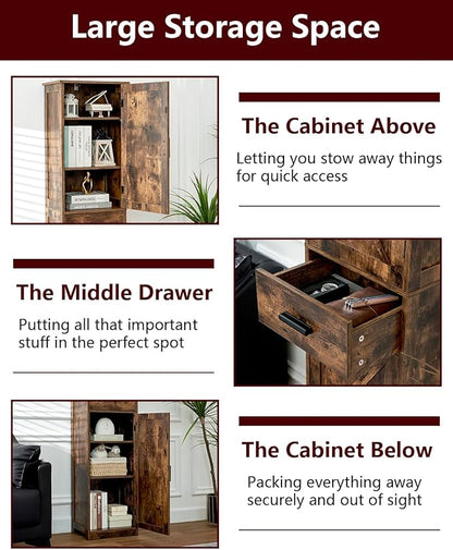 TEENFON Tall Bathroom Cabinet, Storage Cabinet with 6 Shelves & Drawer, Bathroom Storage Cabinet with Adjustable Shelves, Tall Cabinet for Living Room, Home Office, Brown