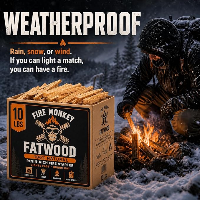 Fatwood Fire Starter Sticks 10 LB Box by Fire Monkey | 100% Natural Resin-Rich Fat Wood Fire Starters | for Fireplace, Fire Pit, Campfire, BBQ Grill, Charcoal & Wood Stove | Lights Fast, Burns Hot
