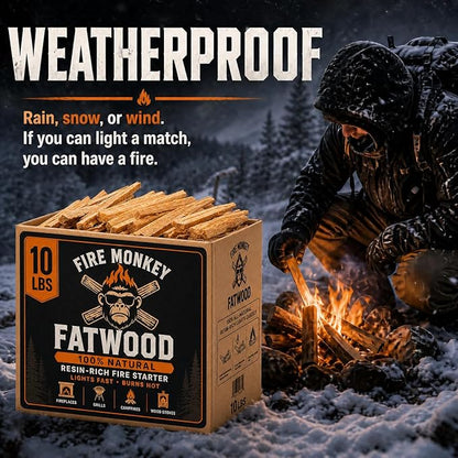 Fatwood Fire Starter Sticks 10 LB Box by Fire Monkey | 100% Natural Resin-Rich Fat Wood Fire Starters | for Fireplace, Fire Pit, Campfire, BBQ Grill, Charcoal & Wood Stove | Lights Fast, Burns Hot