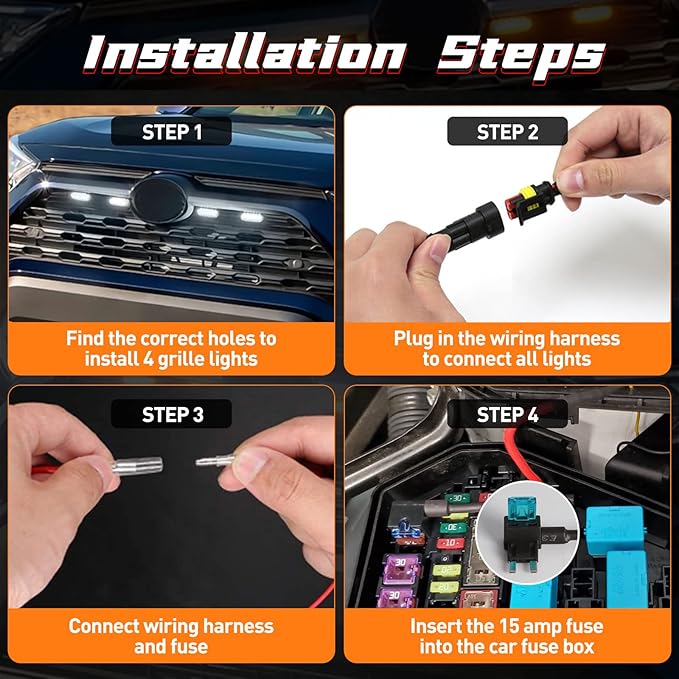 LED Grill Lights For Toyota RAV4 2019 2020 2021 2022 Front Grille Smoked Shell White Light 4 Pcs