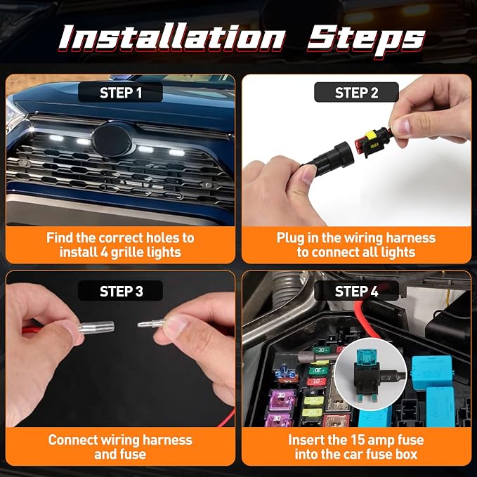 LED Grille Lights For Toyota RAV4 2019 2020 2021 2022 2023 Smoked Shell White Grill Light 4 Pcs, Plug and Play