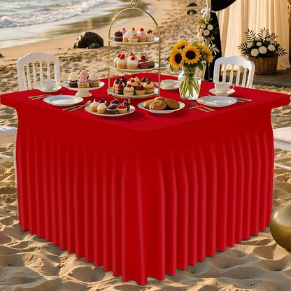 Smiry Spandex Elastic Fitted Table Cloth Skirt for 3FT Square Table | Stretch Washable Table Cloth, Banquet Table Cover for Wedding, Party, Indoor & Trade Shows, (Red, 36Lx36Wx30H)