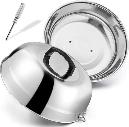 12 inch Cheese Melting Dome, HaSteeL Heavy Duty Round Basting Steam Cover, Stainless Steel Griddle Grill Accessories for Flat Top BBQ Kitchen Cooking Indoor & Outdoor, Dishwasher Safe - (2Packs)