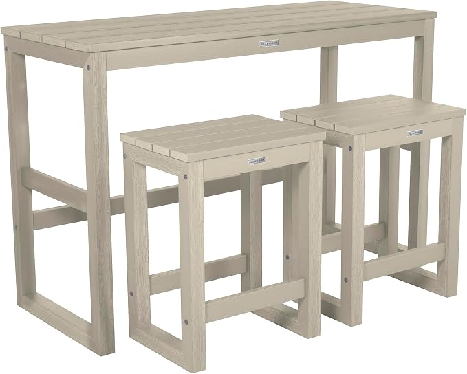 highwood Monroe 3-Piece Counter Height Modern Balcony Set, 1 Table and 2 Stools, Whitewash