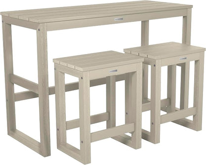 highwood Monroe 3-Piece Counter Height Modern Balcony Set, 1 Table and 2 Stools, Whitewash