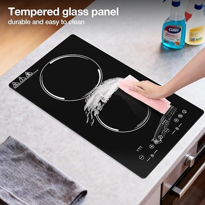 Double Induction Cooktop, Portable Induction Stove Hot Plate with 9-Level Touch Control, Safety Lock, Auto Shutoff Timer Setting, Overheating Protection for Apartments, RVs, Camping