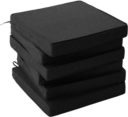 Outdoor Chair Cushions, Set of 6, 18.5 x 16 Inch, Black | Water Resistant, Fade Resistant, Patio Furniture Seat Replacement, Removable Cover with Zipper, Non-Slip Bottom with Ties