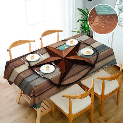 Swono Wooden Texas Rectangle Tablecloth Western Country Barn Texas Star Table Cloth Dining Table Cover for Home Kitchen Restaurant Party Buffet Picnic, 52x70 Inch