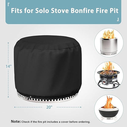 SHINESTAR Fire Pit Cover for Solo Stove Bonfire, Fire Bowl Cover for 18-20 Inches Fire Pits, Waterproof & Windproof, 20 Dia x 14 H, Black