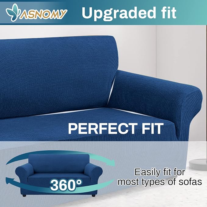 Asnomy Stretch Couch Covers Washable,loveseat Cover Slipcovers,Classic Blue | 1-Piece Sofa Cover(55"-78") loveseat cover Furniture Protector Soft Jacquard,Non-Slip Elastic Bottom for Dogs & Kids