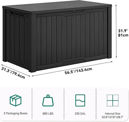 YITAHOME XXL 230 Gallon Large Outdoor Storage Deck Box for Patio Furniture, Outdoor Cushions, Garden Tools and Sports/Pools Equipment, Weather Resistant Resin, Lockable (Black)