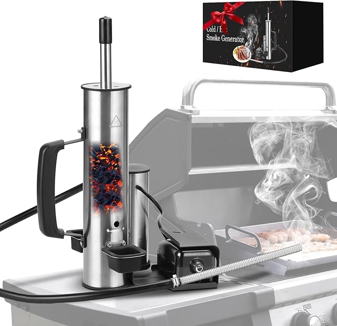 Electric Smoker Generator, Hot and Cold Smoker with Adjustable Air Pump | Stainless Steel Smoke Tube for Pellet Smoker, Outdoor Smoker for Cheese and Salmon, Best Gifts for Men and Dads