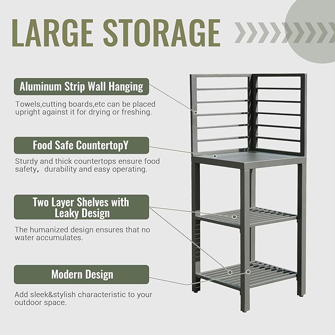 Domi Aluminum Kitchen Island, Outdoor Modular Kitchens Counter with Work Shelf & Wall Hanging & Countertop & Protective Cover, Kitchen Series for Deck Patio, Dark Gray