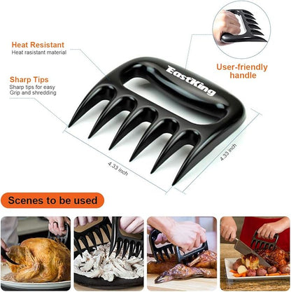 Eastking BBQ Gloves/BBQ Claws/Meat Thermometer and Silicone Brush Superior Value Premium Set (4pcs Set) - Heat Resistant/Non-Slip/Safe/Cooking/Grilling Silicone Gloves for Indoor & Outdoor (Orange)