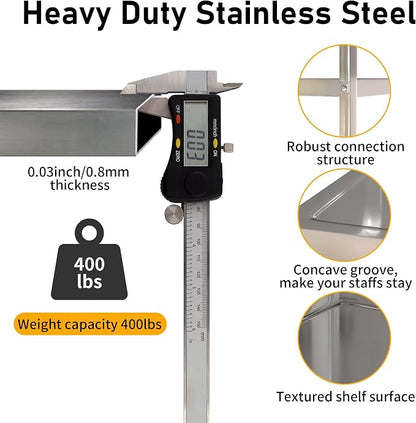 uyoyous 3 Tier Stainless Steel Utility Cart, Commercial Serving Cart | 400 lbs Capacity Heavy Duty Rolling Cart with 360° Rotation Wheels for Kitchen Hotel Restaurant Home, 30" L x 16" W x 33" H
