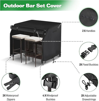 41 Inch Outdoor Patio Bar Set Cover with Split Zipper, Heavy Duty 600D Oxford Fabric Outdoor Wicker Bar Covers Waterproof, Wicker Bistro Set with Two Stools Cover, 41"L X 38"W X 40"H