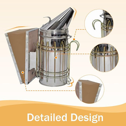 Bee Hive Smoker Kit – Stainless Steel Smoker with Heat Shield & 54 Smoking Pellets, Ideal Beekeeping Supplies for Beginners & Professionals