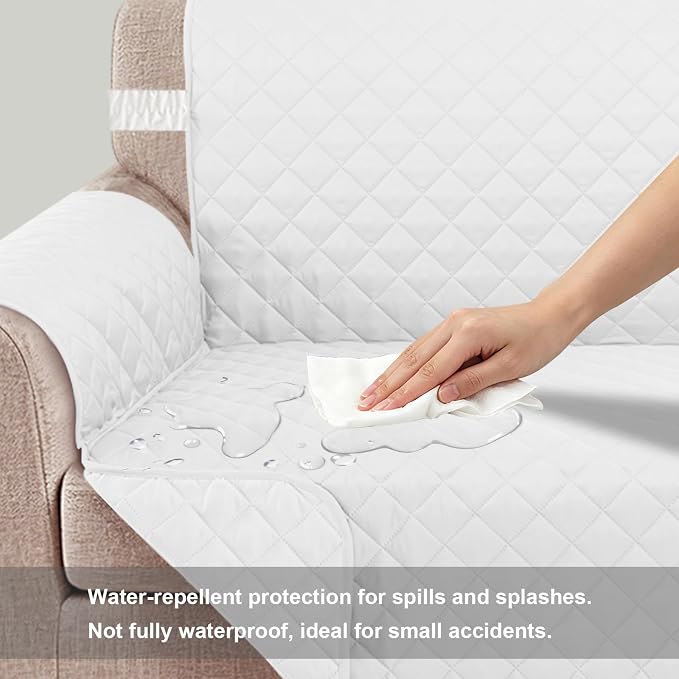 Reversible Oversized Sofa Covers, XL Sofa, White/White | Couch Cover Furniture Protector for Dogs Elastic Straps Water Repellent Furniture for 4 Cushion Couch