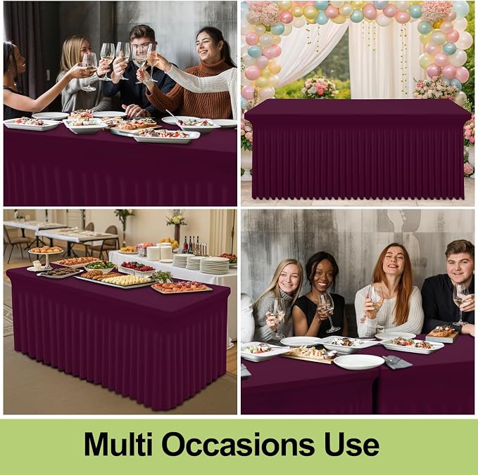 Smiry 2 Pack Spandex Elastic Fitted Table Cloth Skirt for 6FT Table | Stretch Washable Table Cloth, Banquet Table Cover for Wedding, Party, Indoor & Trade Shows, (Jujube Red, 72Lx30Wx30H)