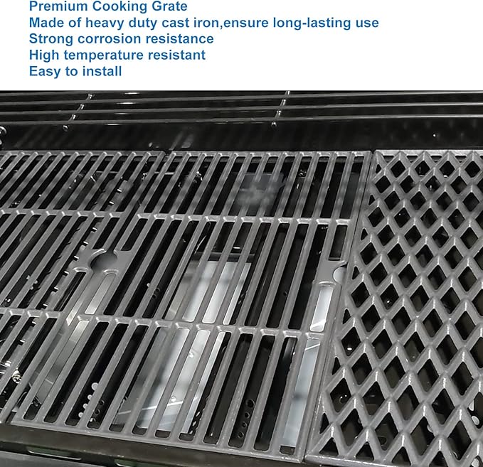Uniflasy 70-01-911 70-02-614 Grill Grates for Dyna Glo DGH450CRP DGH450CRP-D DGF493BNP DGH474CRP DGH485CRP Grill Replacement Parts 4 Burner 3pcs Cast Iron Grate