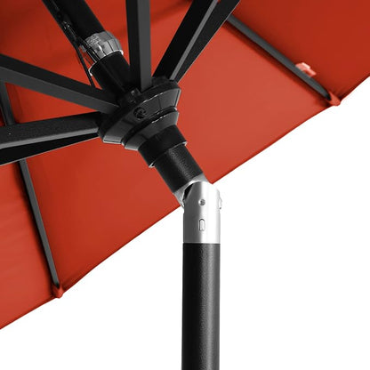 California Umbrella 12-Year-Non-Fading, 9Ft Premium Sunbrella Patio Umbrella, Hand-Crank, Button-Tilt, Black Frame, Terracotta Fabric