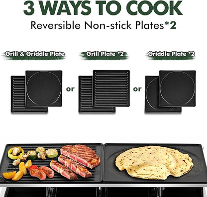 CUSIMAX Raclette Grill, Electric Grill, Reversible 2 in 1 Non-stick Grill & Griddle Plates, Portable Korean Grill with 8 Paddles & Shovels, Black New Model
