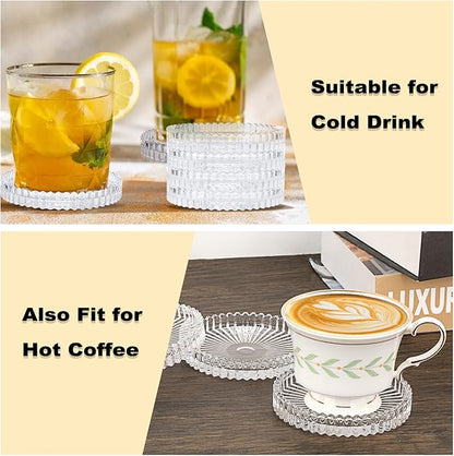 Modern Glass Coaster Set of 8 - Coffee Table Coasters, Crystal Coaster, Round Cup Mat, Coasters for Office, Kitchen, Bar, Dining Room, Living Room, Patio(Clear)