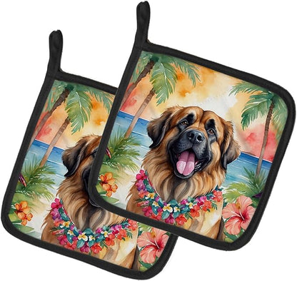 Caroline's Treasures Leonberger Luau Pair of Pot Holders Kitchen Heat Resistant Pot Holders Sets Oven Hot Pads for Cooking Baking BBQ, 7 1/2 x 7 1/2