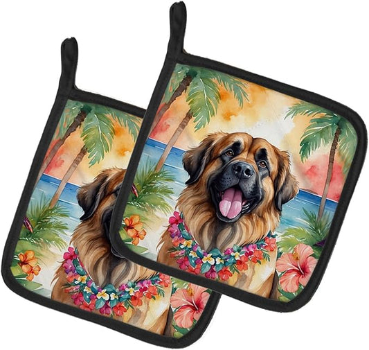 Caroline's Treasures Leonberger Luau Pair of Pot Holders Kitchen Heat Resistant Pot Holders Sets Oven Hot Pads for Cooking Baking BBQ, 7 1/2 x 7 1/2
