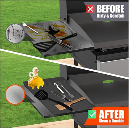 Koolstuffs Silicone Grill Mat, Large Size Silicone Side Shelf Griddle Tools Spatula Mat with Drip Pad for Outdoor Grill Kitchen Countertop, Reusable Black-Stone Griddle Accessories, Gray