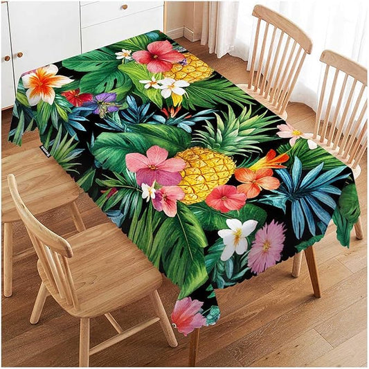 Swono Pineapples Table Cloth Rectangle Tables Hawaii Pineapples Palm Leaves Flowers Kitchen Table Cover Oblong 52"X70" Tablecloth for Dining Table Buffet Parties Patio and Camping
