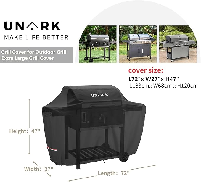 Extra Large Grill Cover for Outdoor Grill 72 Inch, Gas Grill Covers Heavy Duty Waterproof BBQ Covers for Outside, All Weather Protection Grill Cover 72 Inch 72" L x 27" W x 47" H Black