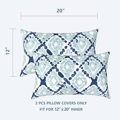 LVTXIII Outdoor/Indoor Lumbar Pillow Case Covers ONLY, 12" x 20" Patio Garden Decorative Lumbar Pillow Covers, Pack of 2 for Outdoor Home Patio Furniture Use - Boho Geometry Blue