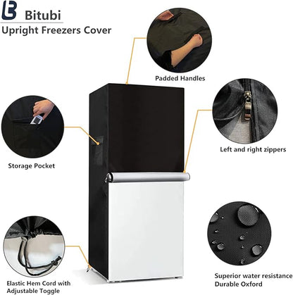 Bitubi Upright Freezers Cover,Outdoor Refrigerator Cover,– Waterproof, Dustproof, Sun-Proof, 24" W x 30" D x 67" H. Suitable for most 8-12 Cubic Compact Mini Freezer on market (Black)