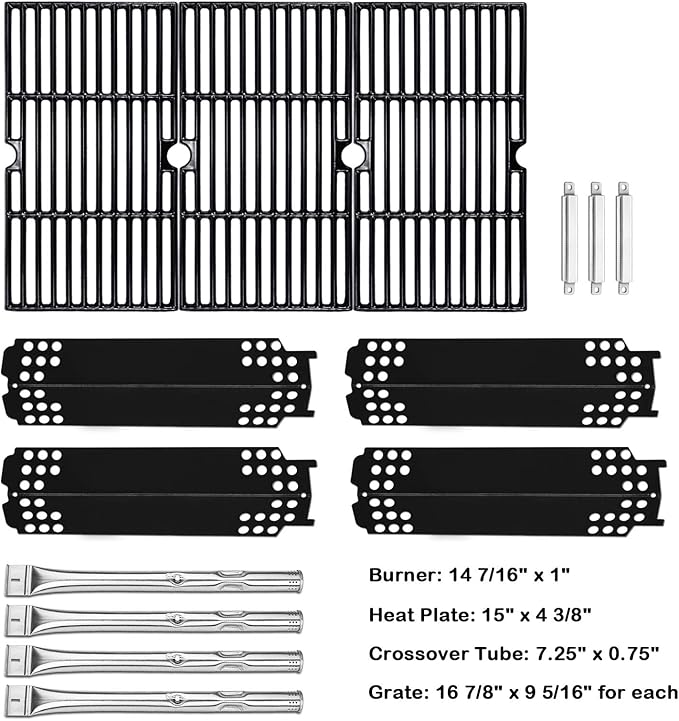 Grill Replacement Parts for Charbroil 463436215, 463436213, 463436214, 467300115, G432-001N-W1, G432-Y700-W1, G432-0096-W1, 16 7/8" Cooking Grate, Grill Burner Tube, Heat Plate Tent and Crossover Tube