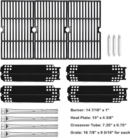 Grill Replacement Parts for Charbroil 463436215, 463436213, 463436214, 467300115, G432-001N-W1, G432-Y700-W1, G432-0096-W1, 16 7/8" Cooking Grate, Grill Burner Tube, Heat Plate Tent and Crossover Tube
