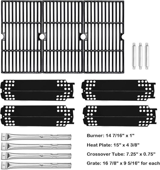 Grill Replacement Parts for Charbroil 463436215, 463436213, 463436214, 467300115, G432-001N-W1, G432-Y700-W1, G432-0096-W1, 16 7/8" Cooking Grate, Grill Burner Tube, Heat Plate Tent and Crossover Tube