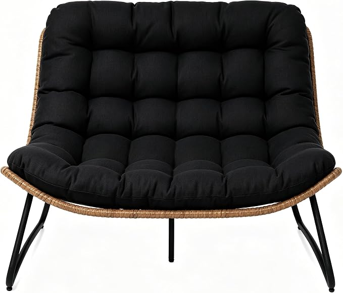 Outdoor Loveseat 2-Seat Wicker Rattan Boho Patio Sofa Black 1PC | 53"x36"x30", 13" seat height. 4" thick cushions, 1000lb cap. All-weather PE rattan, rust-proof frame. Black, 1PC.