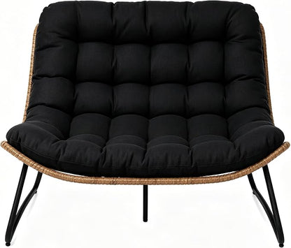 Outdoor Loveseat 2-Seat Wicker Rattan Boho Patio Sofa Black 1PC | 53"x36"x30", 13" seat height. 4" thick cushions, 1000lb cap. All-weather PE rattan, rust-proof frame. Black, 1PC.