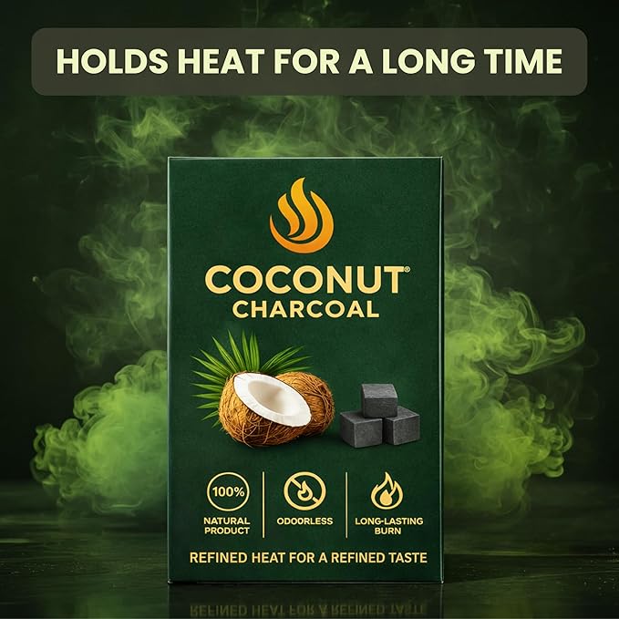 100% Natural Coconut Charcoal Coals 72 pcs, 25mm Cubes Made from Natural Coconut Shells, 2.2 lbs (1kg) Long-Lasting Hookah Charcoal, Low Ash Charcoal