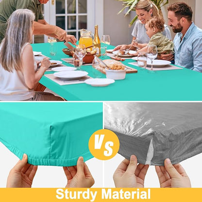 Rectangle Table Cloth, Waterproof Elastic Fitted Tablecloth for 4 Foot Folding Tables, Washable Polyester Tablecloths for Picnic, Camping, Outdoor (Aqua, 24"x48")