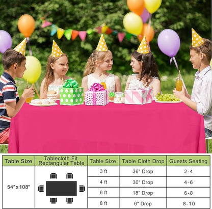 Smiry Disposable Table Cloth - 6 Pack, 54 x 108 Inch Waterproof Rectangle Tablecloths for Parties, Decorative Plastic Table Cover, Leakproof & Sturdy, Hot Pink