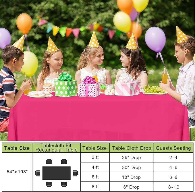 Smiry Disposable Table Cloth - 10 Pack, 54 x 108 Inch Waterproof Rectangle Tablecloths for Parties, Decorative Plastic Table Cover, Leakproof & Sturdy, Hot Pink