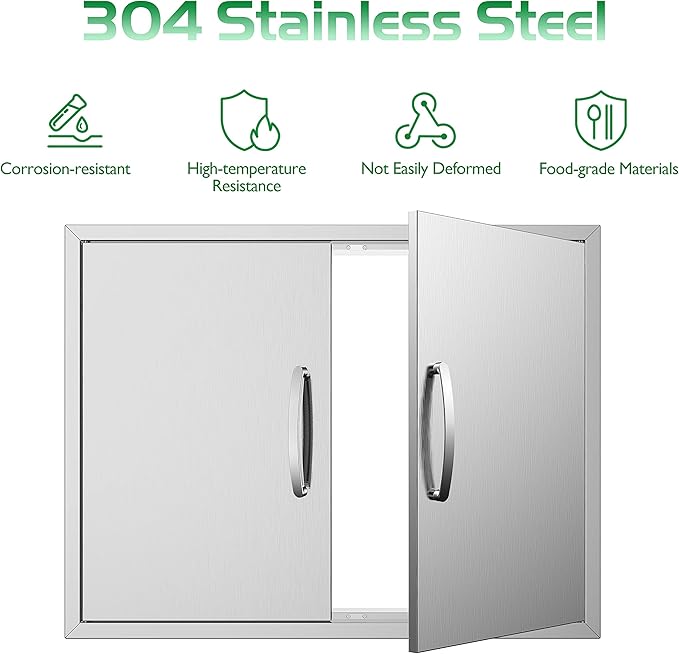 Outdoor Kitchen Doors 30W x 23H Inch, Double BBQ Access Doors 304 Stainless Steel for Outdoor Kitchen Cabinet Grill Station or BBQ Island