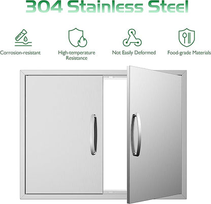 Outdoor Kitchen Doors 30W x 23H Inch, Double BBQ Access Doors 304 Stainless Steel for Outdoor Kitchen Cabinet Grill Station or BBQ Island