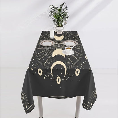 Vintage Moon Sun Tablecloth Moon Phase Star Galaxy Zodiac Signs Moonlight Table Cloth Water Resistant Wipeable Table Cover for Farmhouse Picnic Party Holiday Kitchen Dinner Table 60"x110"